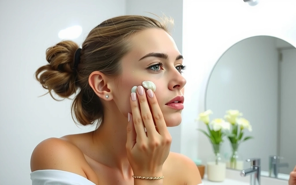 Woman applying face cream gently, illustrating proper skincare routine