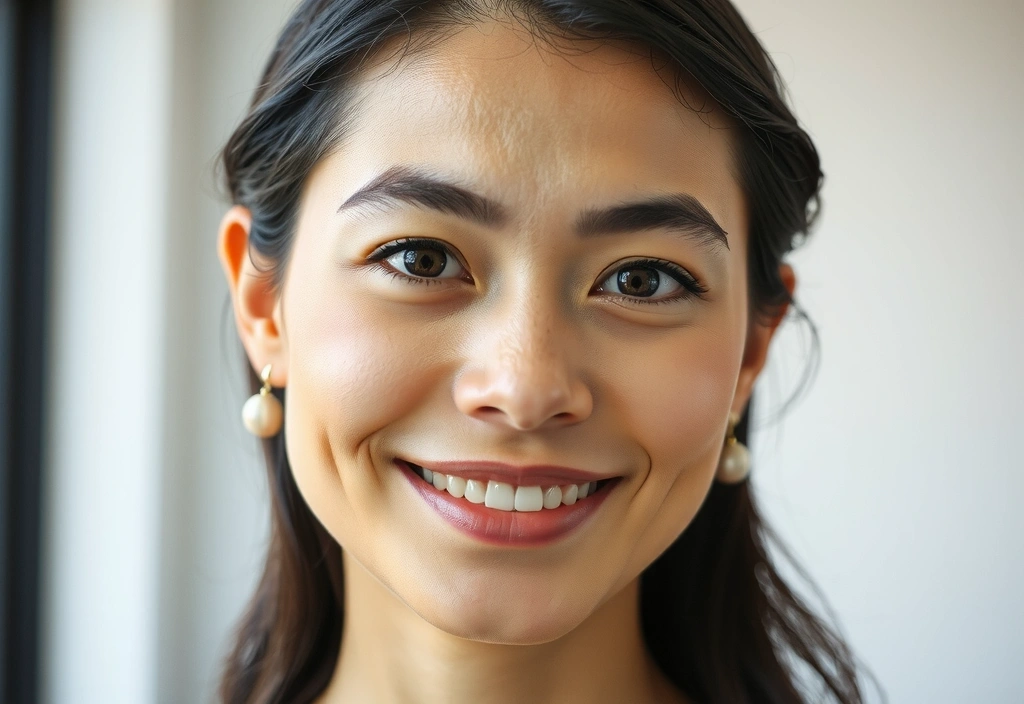 Woman smiling, showcasing radiant skin